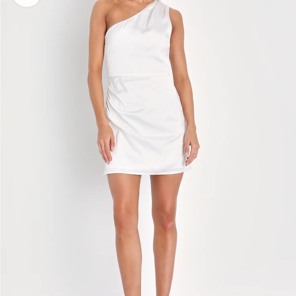 NWT White Satin One-Shoulder Mini Dress